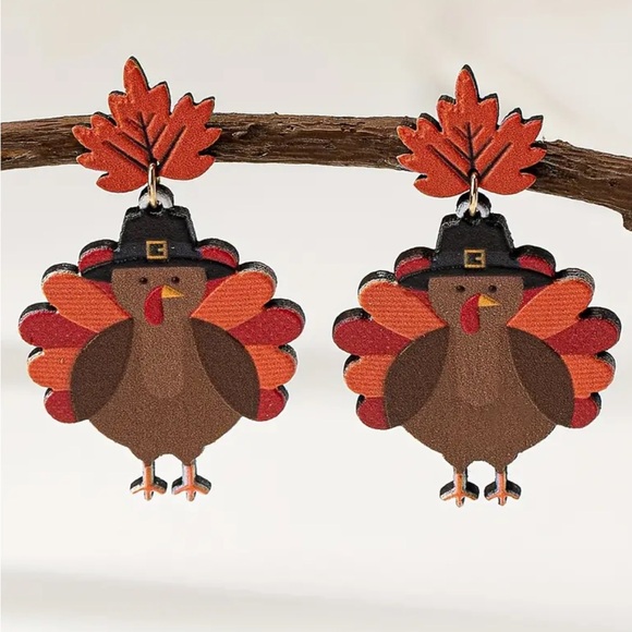 Maple Leaf Turkey Dangle Earrings - Picture 2 of 3
